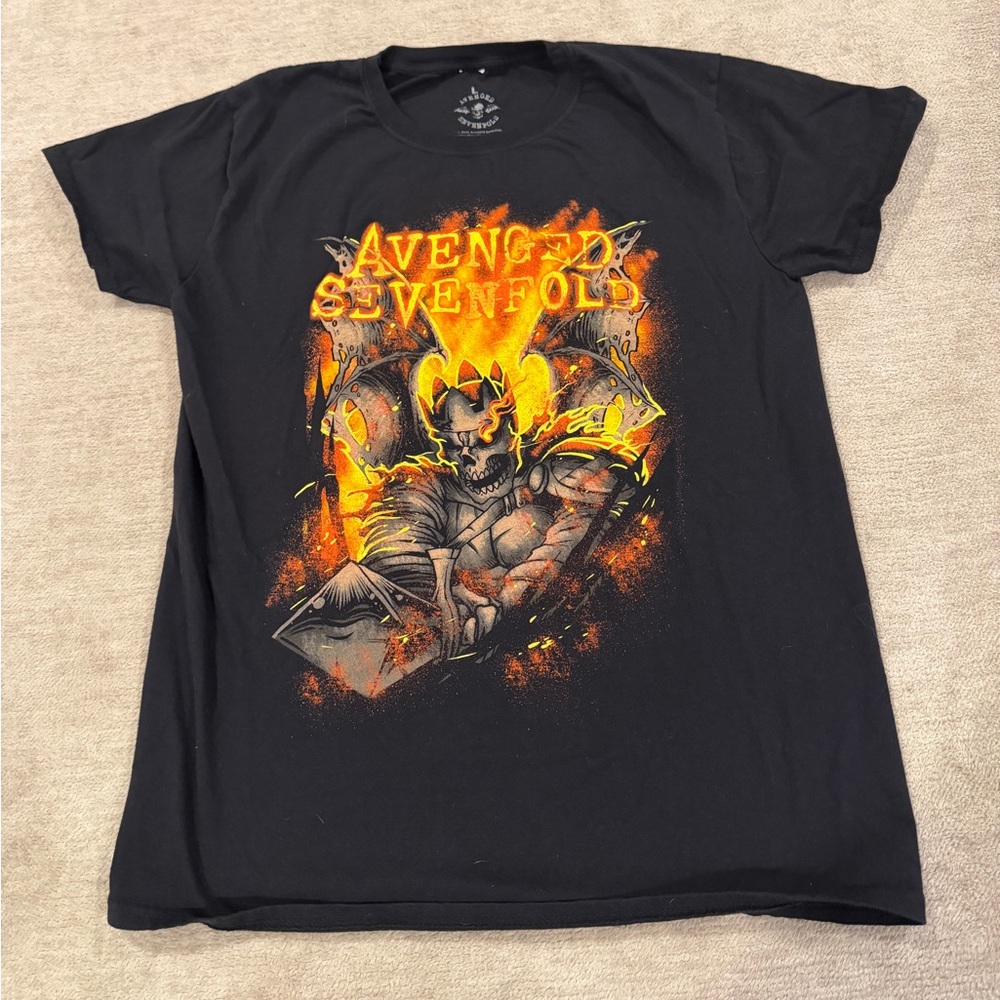 Avenged Sevenfold Band Tee 2015 Tour Graphic Shirt Black Size L Metalcore Y2K Ro